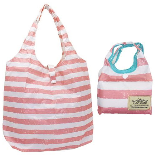 【日本進口正版】超人氣 條紋 折疊 購物袋/環保袋/手提袋 防潑水  -粉紅款