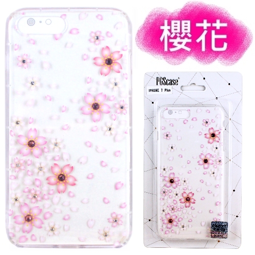 【施華洛世奇】iPhone 7 Plus (5.5吋) 花系列彩鑽 空壓軟套櫻花