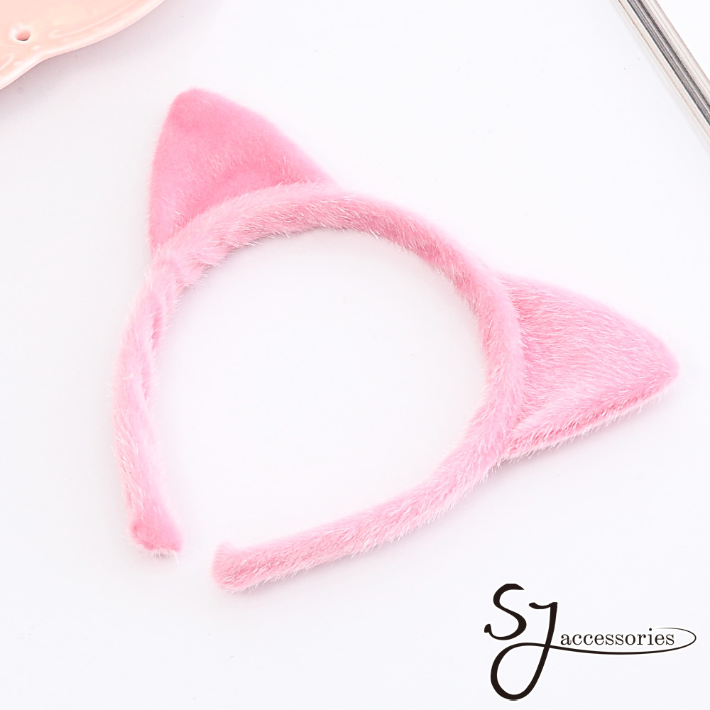 【SJ】甜美系毛絨絨貓耳朵造型髮箍-粉色