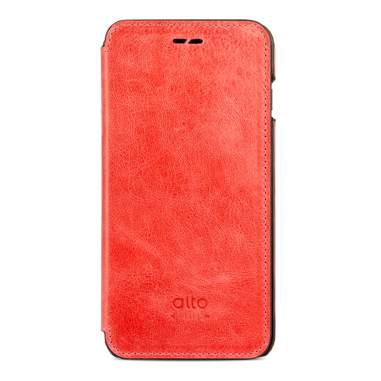 alto iPhone 7 Plus 側翻式皮革手機套，Foglia - 珊瑚紅
