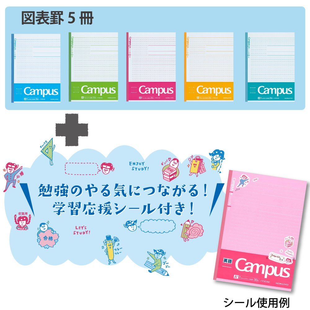 KOKUYO 2017學習專用Campus筆記本附貼紙(5冊裝)-理科A