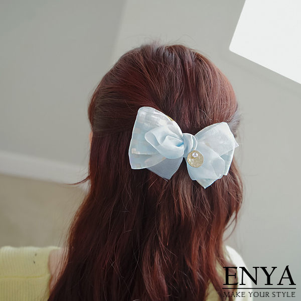 Enya★魅力印象雪紡髮夾藍色