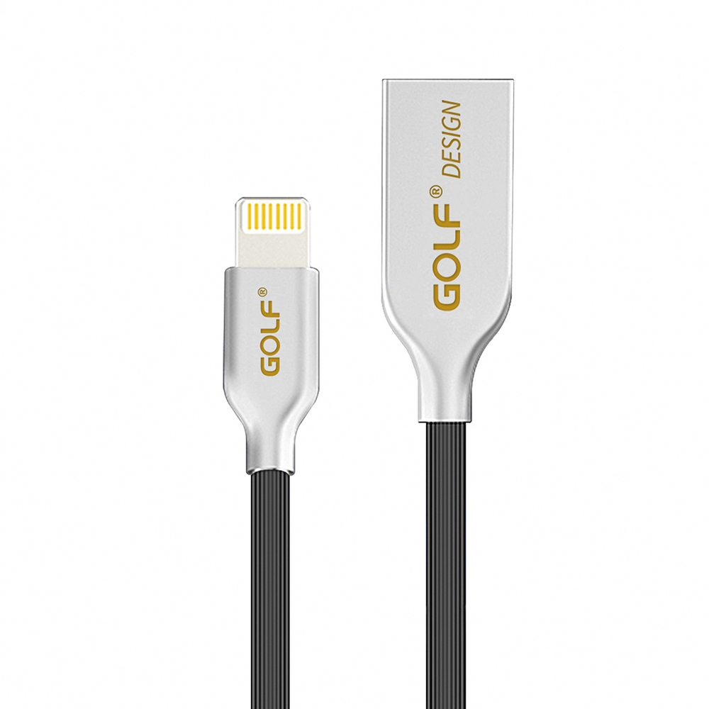Golf USB 2.0 轉 Apple 8Pin 鋅合金接頭多彩細線(1M)黑色