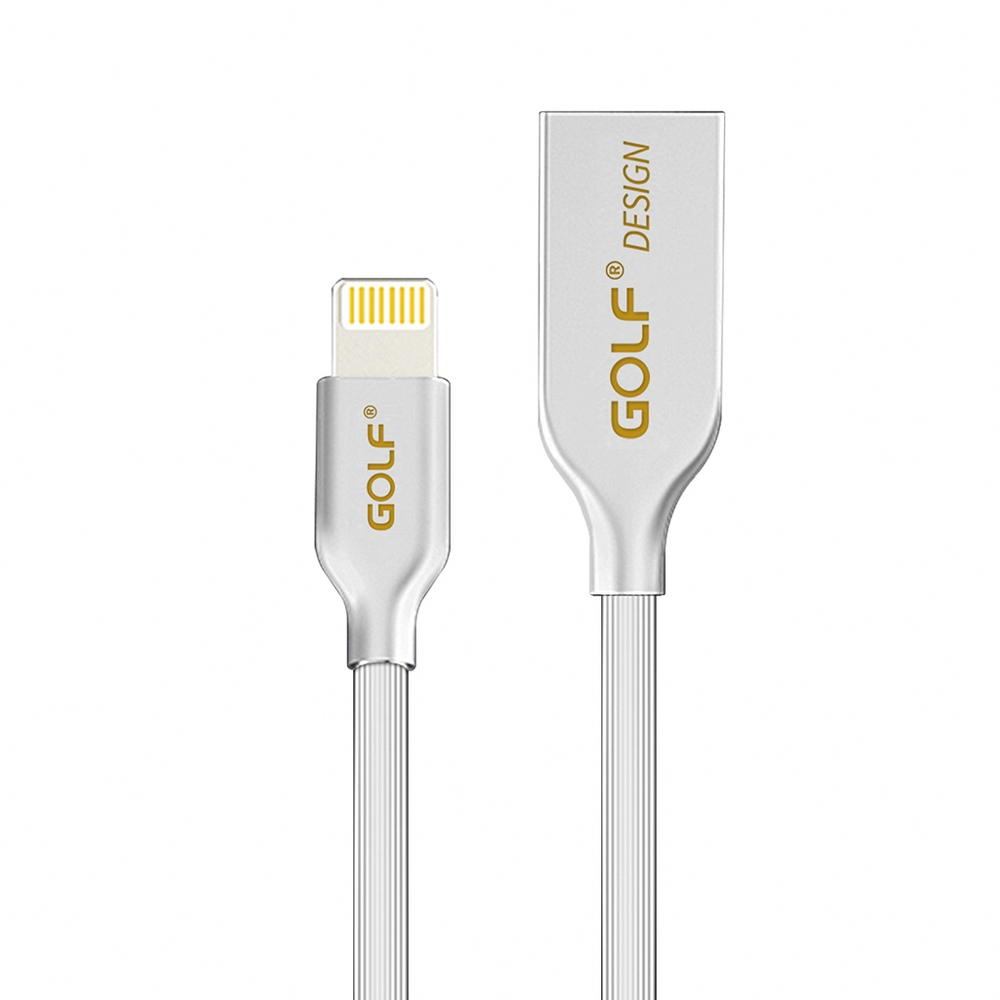Golf USB 2.0 轉 Apple 8Pin 鋅合金接頭多彩細線(1M)白色