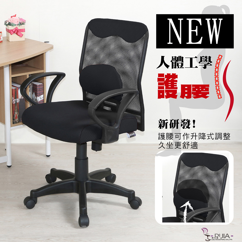 DIJIA 【花舞繽紛新型升降護腰】辦公椅/電腦椅黑色