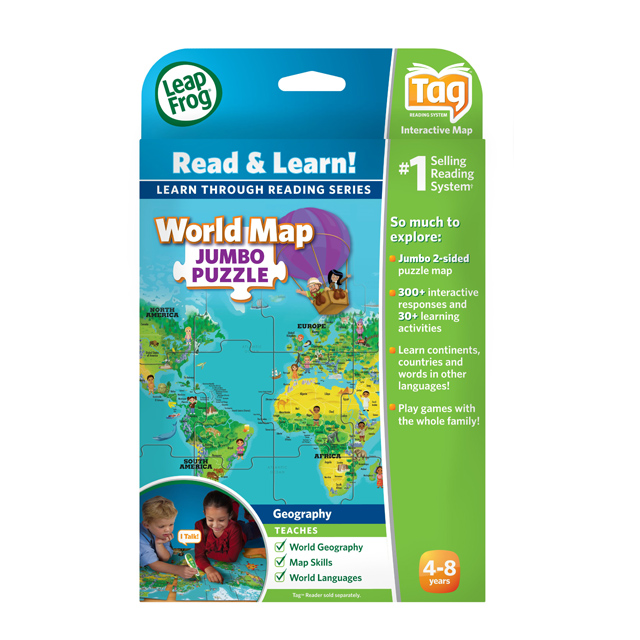 美國【LeapFrog 跳跳蛙】全英電子閱讀筆套組書籍－世界地圖(拼圖版)