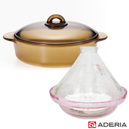 【ADERIA】日本進口陶瓷塗層耐熱玻璃調理鍋2.3L送塔吉鍋棕色調理鍋