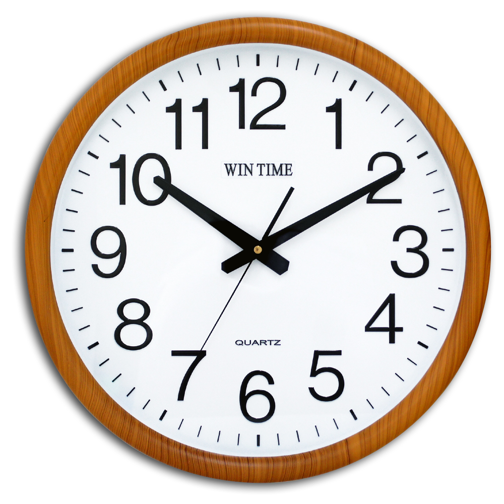 WIN TIME W-9145 居家天然木質紋框靜音掛鐘-淺咖啡柚木紋