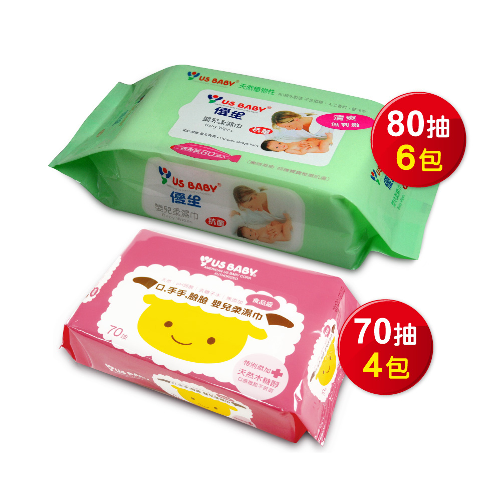 【優生】嬰兒柔濕巾80抽6包(清爽型) + 喜羊羊口手臉濕巾70抽4包