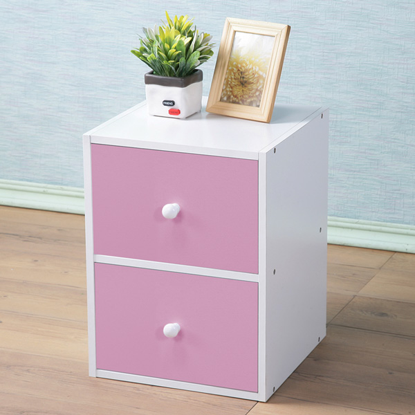 《Homelike》現代風二抽收納櫃(五色可選)粉紅色