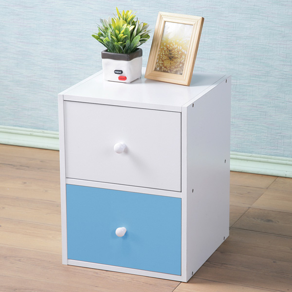 《Homelike》現代風二抽收納櫃(五色可選)白+粉藍