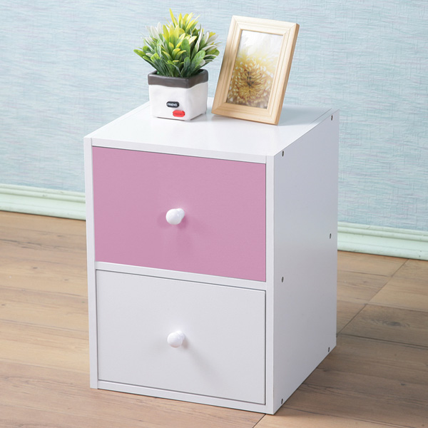 《Homelike》現代風二抽收納櫃(五色可選)白+粉紅