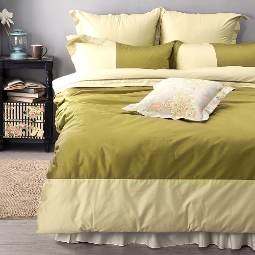 LITA麗塔 波隆那-綠色303織精梳棉床包薄被套枕套四件式-雙人加大