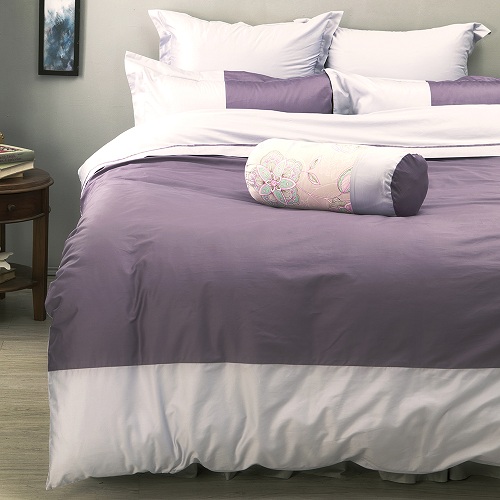 LITA麗塔 波隆那-紫色303織精梳棉床包薄被套枕套四件式-雙人特大