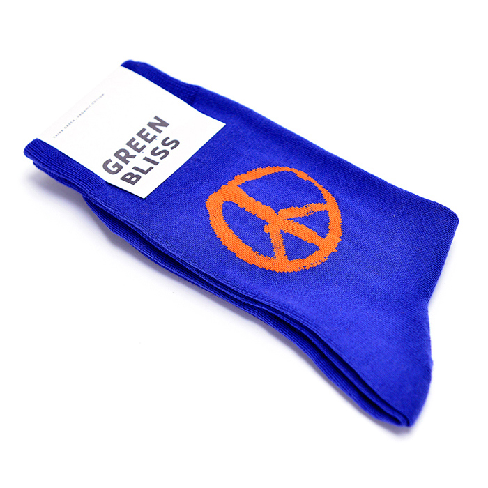 Green Bliss 有機棉襪 - [聯名系列] Peace Blue 和平 (藍) 中長襪