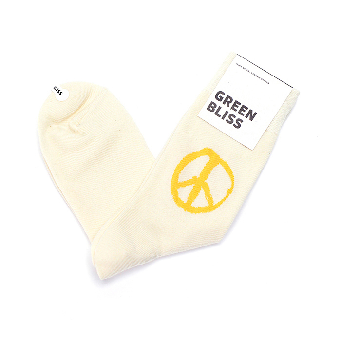 Green Bliss 有機棉襪 - [聯名系列] Peace Ivory 和平 (米) 中長襪
