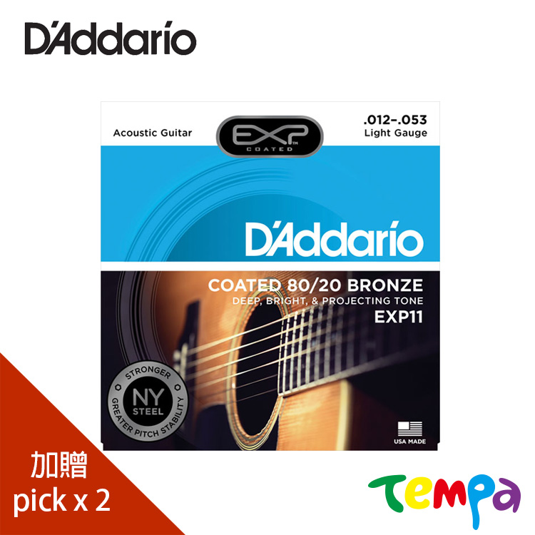 【Tempa】DAddario EXP10/EXP11 六角柱蕊心民謠吉他弦 公司貨(兩包入)EXP11