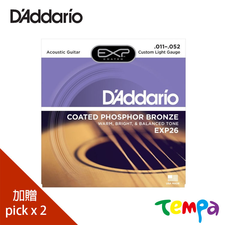 【Tempa】DAddario EXP15/EXP16/EXP26 民謠弦磷青銅 公司貨(兩包入)EXP26