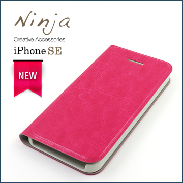【東京御用Ninja】iPhone SE（4吋）經典瘋馬紋保護皮套（桃紅色）