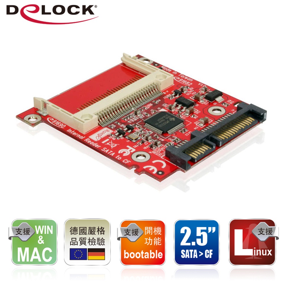 Delock CF card Type I/II to 2.5吋SATA轉接板－91682