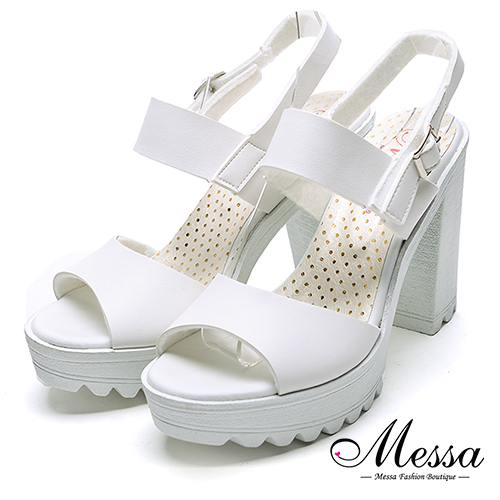 【Messa米莎專櫃女鞋】MIT歐美簡約羅馬粗高跟涼鞋35白色