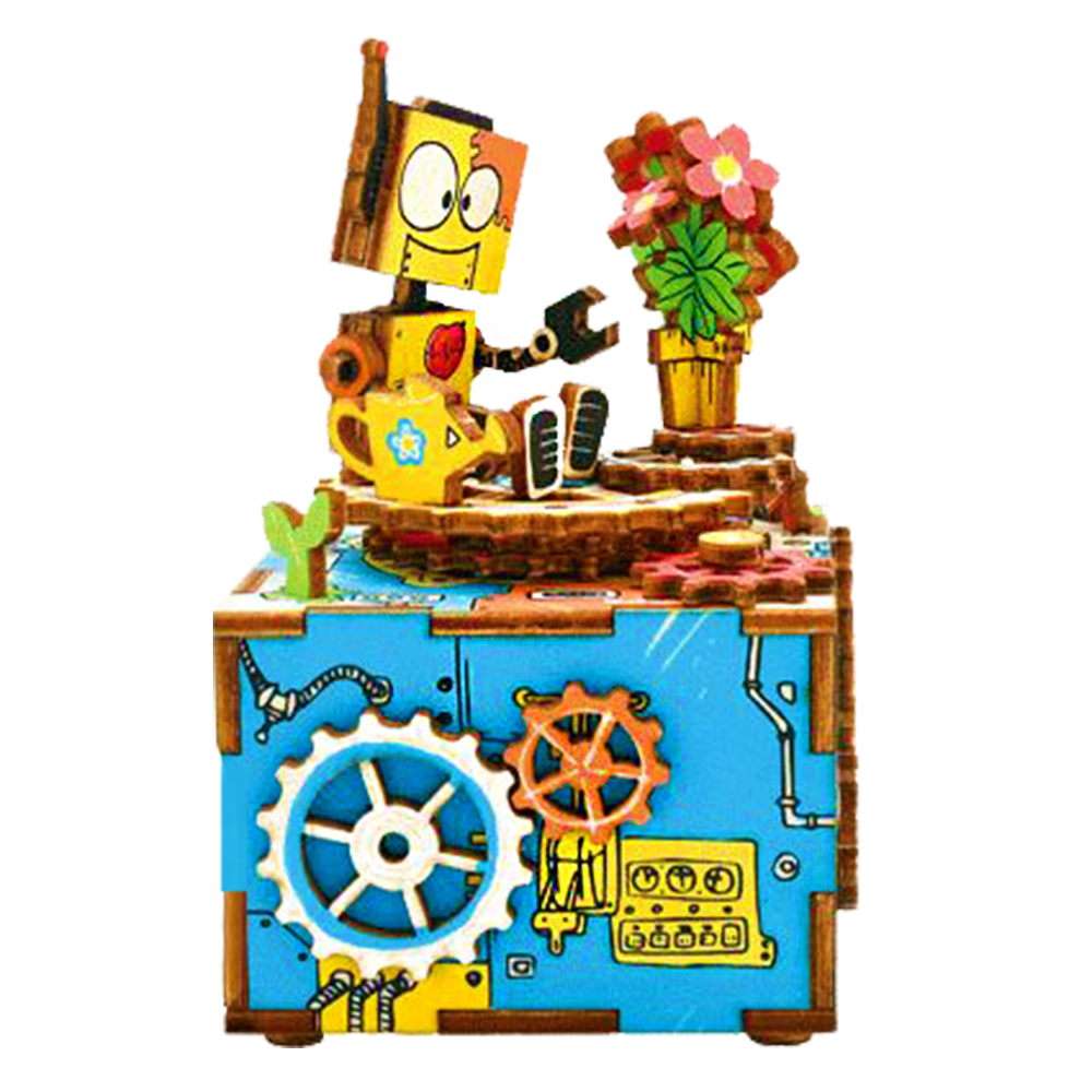 【Conalife】療癒木製手工DIY益智創意玩具音樂盒機器人