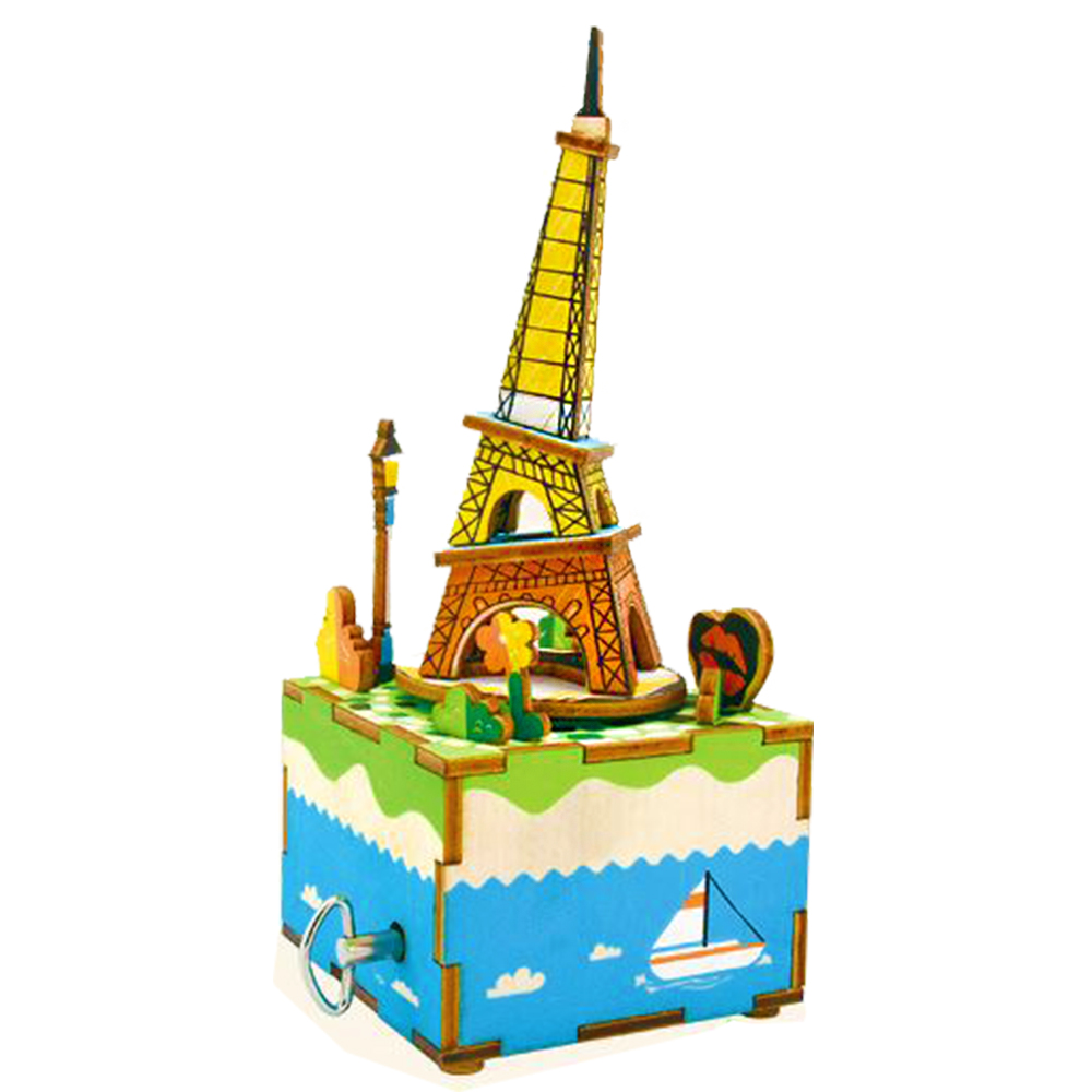 【Conalife】療癒木製手工DIY益智創意玩具音樂盒浪漫鐵塔