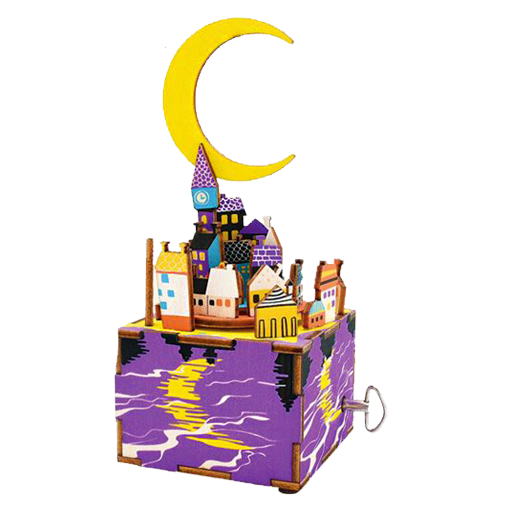 【Conalife】療癒木製手工DIY益智創意玩具音樂盒星城月夜