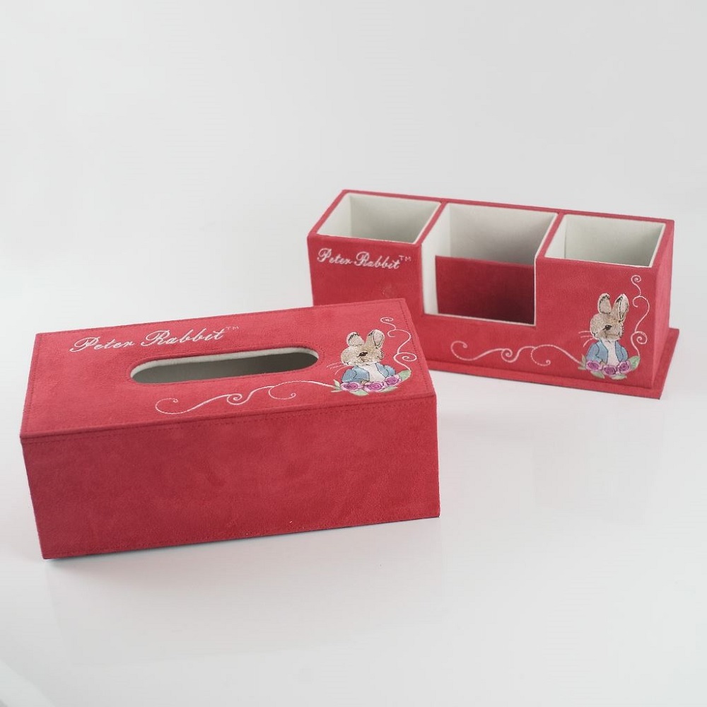 【U】Peter Rabbit 比得兔 - 比得兔古典刺繡收納組(面紙盒+置物盒,三色可選) - 紅色