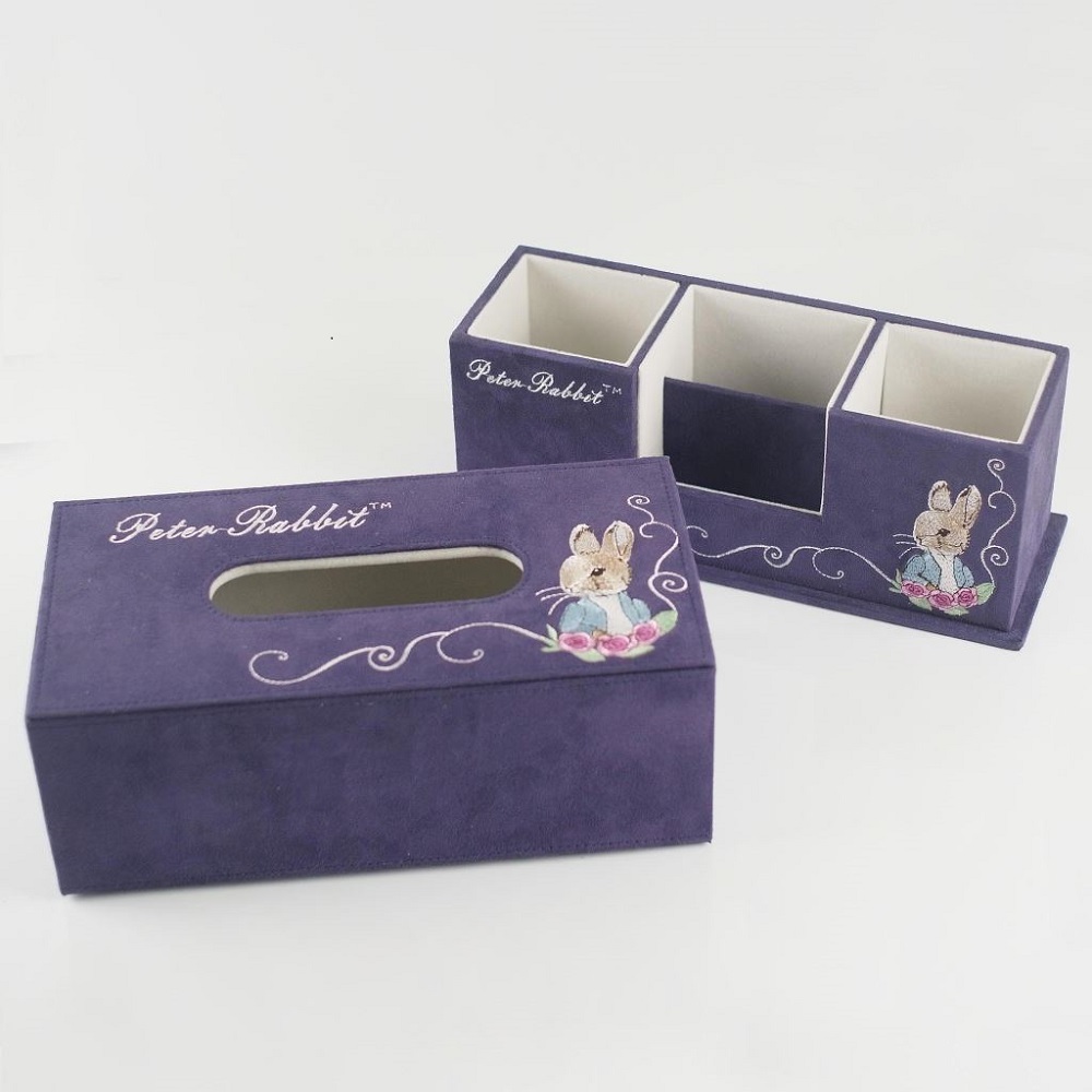 【U】Peter Rabbit 比得兔 - 比得兔古典刺繡收納組(面紙盒+置物盒,三色可選) - 紫色