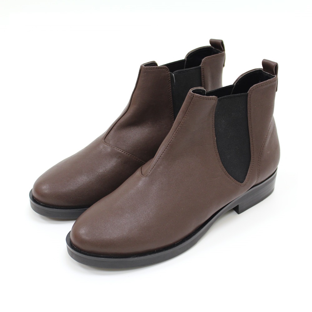 【U】NUOVO - 簡約皮革中筒短靴(女款,二色可選)S - 棕色