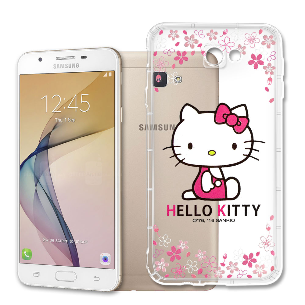 三麗鷗授權 Hello Kitty 凱蒂貓 Samsung Galaxy J7 Prime 5.5吋 彩繪空壓手機殼(櫻花)