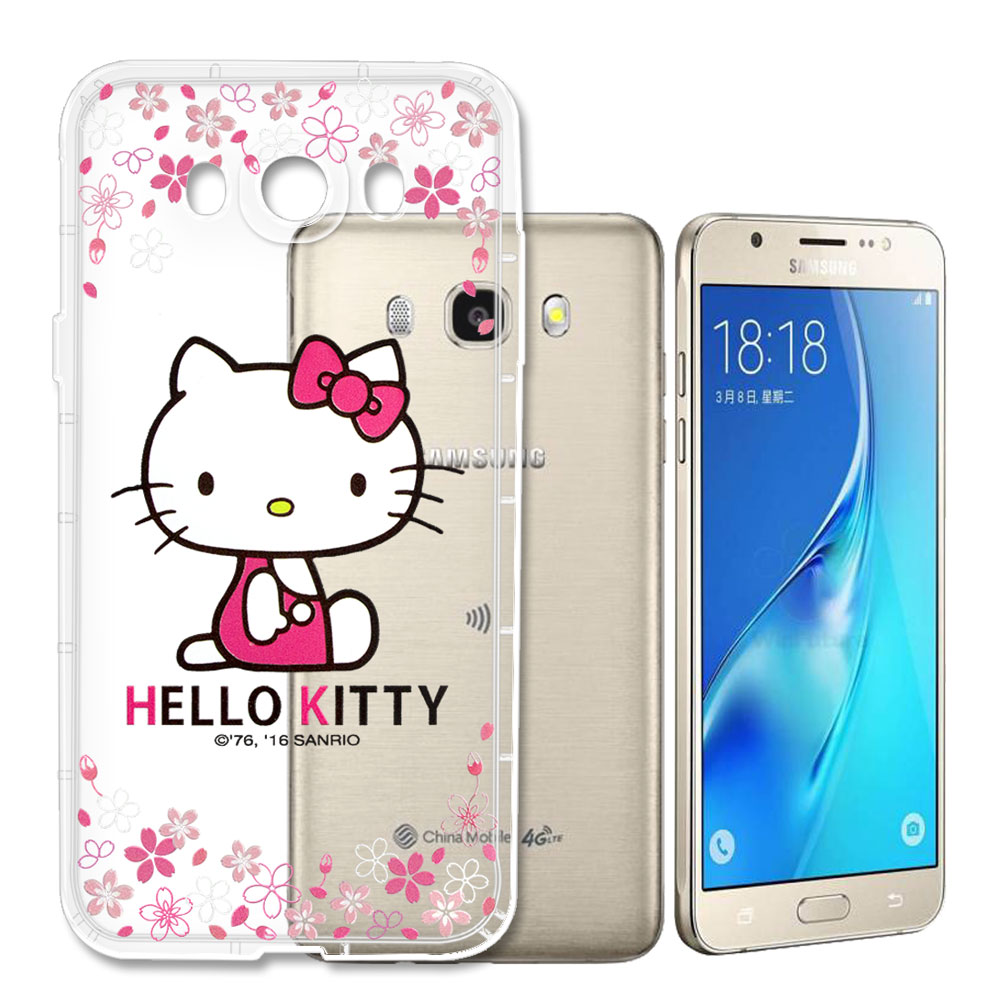 三麗鷗授權 Hello Kitty 凱蒂貓 Samsung Galaxy J7 (2016) / J710 彩繪空壓手機殼(櫻花)