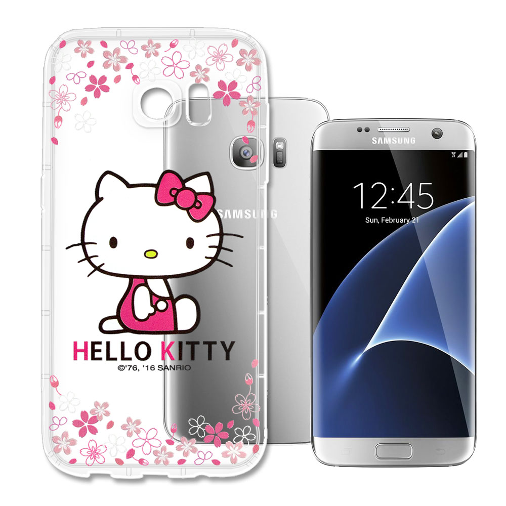 三麗鷗授權 Hello Kitty 凱蒂貓 Samsung Galaxy S7 edge 彩繪空壓手機殼(櫻花)