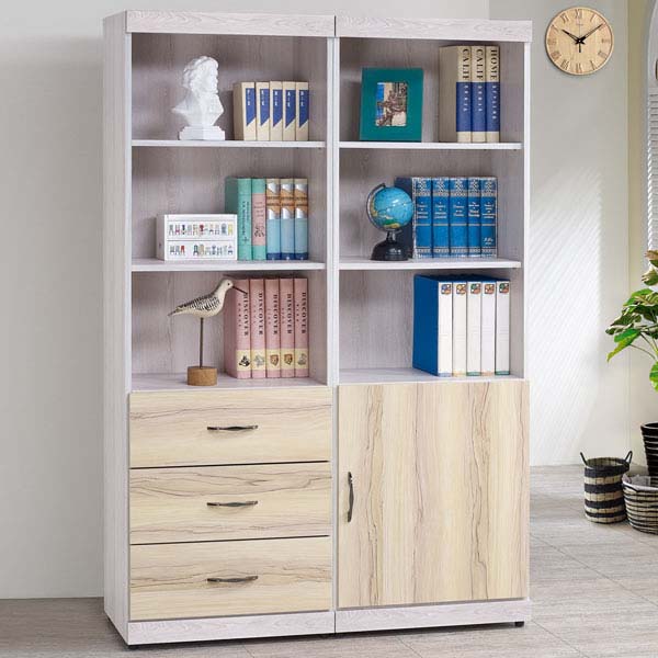 《Homelike》莉薇4尺書櫃(二色可選)白栓木紋雙色