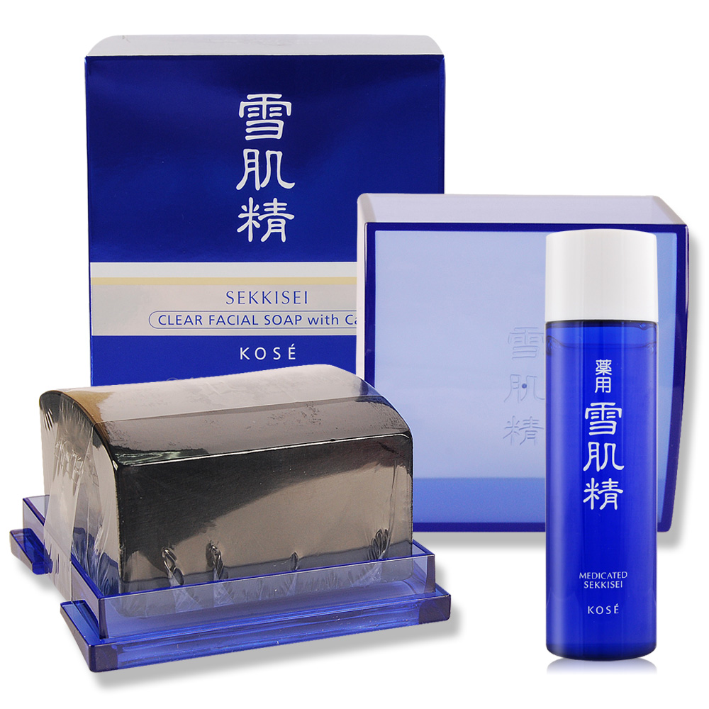 KOSE 高絲 雪肌精晶透潔顏皂-精裝盒(120g)+雪肌精(45ml)
