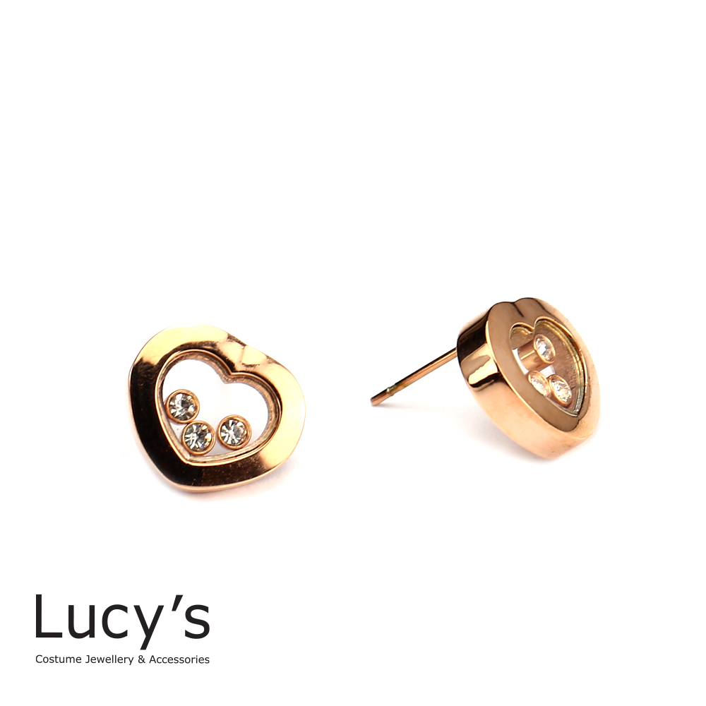 Lucy’s 歐美時尚愛心鏤空效果晶鑽耳環玫瑰金