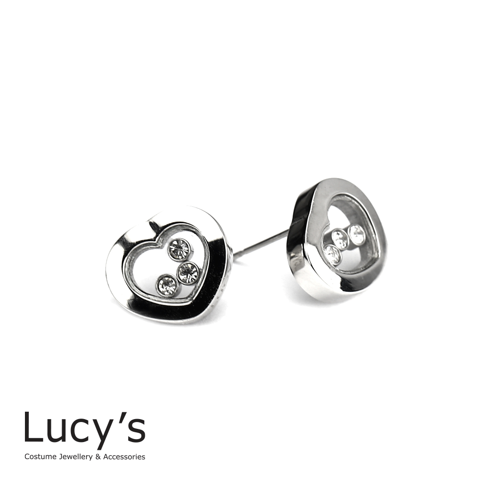 Lucy’s 歐美時尚愛心鏤空效果晶鑽耳環 	 時尚銀
