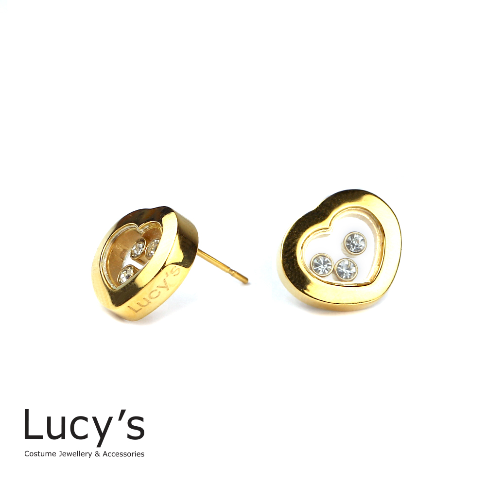 Lucy’s 歐美時尚愛心鏤空效果晶鑽耳環華麗金