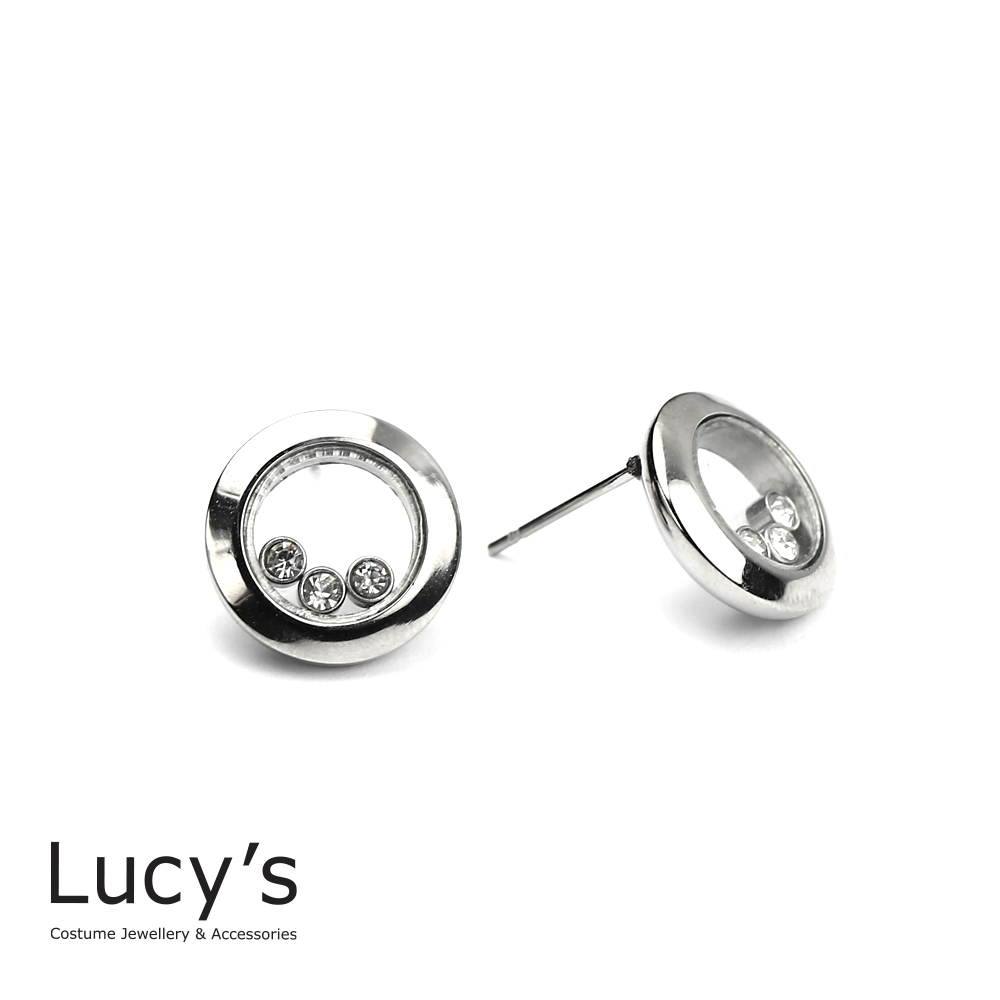Lucy’s 歐美時尚鏤空效果晶鑽耳環時尚銀