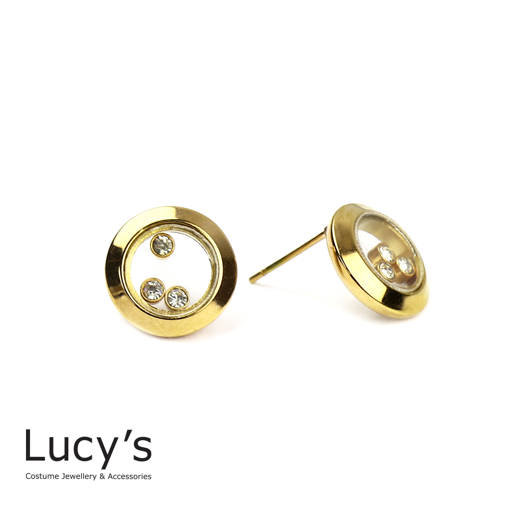 Lucy’s 歐美時尚鏤空效果晶鑽耳環華麗金