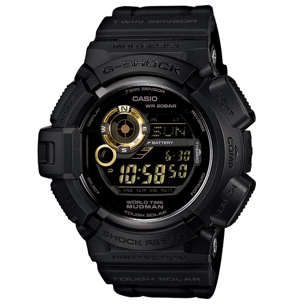 G-SHOCK 方位羅盤的新設計運動限量休閒腕錶-黑金-G-9300GB-1