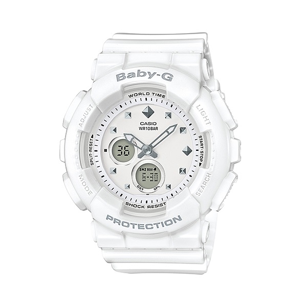 BABY-G 閃耀鉚釘裝風格時尚運動限量休閒腕錶-白-BA-125-7A