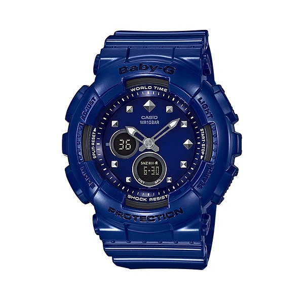 BABY-G 閃耀鉚釘裝風格時尚運動限量休閒腕錶-藍-BA-125-2A