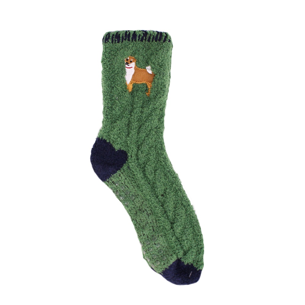 【U】MigoBear - 俏皮動物室內防滑襪(四色可選) - 柴犬綠